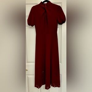 SHEIN Women’s - Modely Tie Neck Laser CutOut Midi Dress - Burgundy- Size: S/4